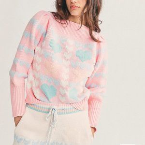 NWT LoveShackfancy Gizela heart pullover sweater in pink fairy forest color XS